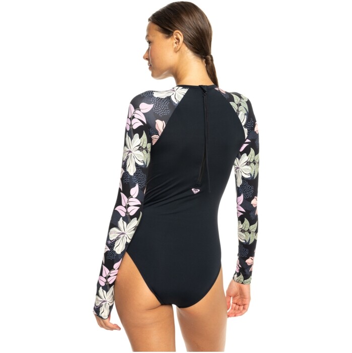 2024 Roxy Frauen Sunny Floral Long Sleeve Onesie ERJWR03781 - Anthacite Sunny Floral Swim